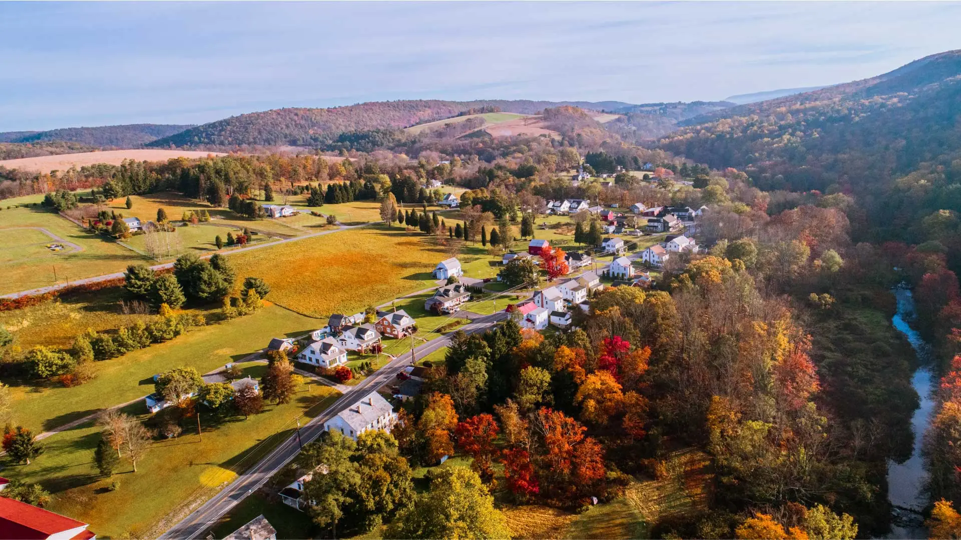 drone view of the poconos mountains